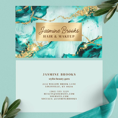 Aqua Teal And Gold Modern Glitter Business Card