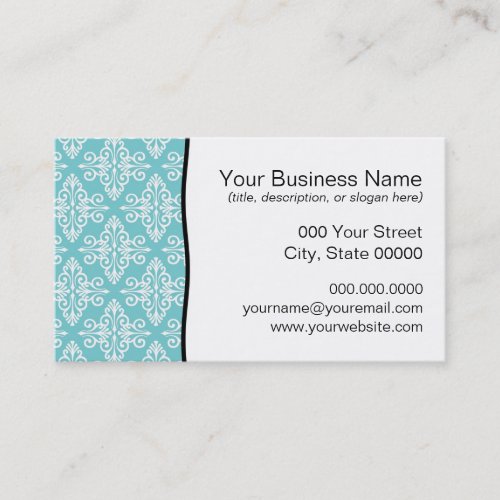 Aqua Teal and White Damask Business Card Templates