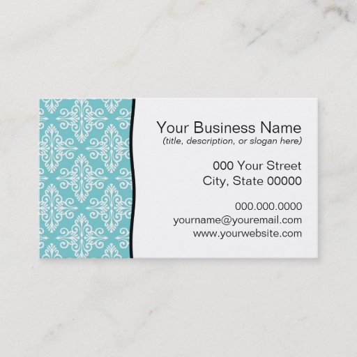 Customizable Aqua Teal and White Damask Business Card Templates
