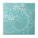 Aqua Teal And White Spring Flowers Pattern Ceramic Tile at Zazzle