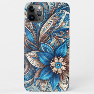 Aqua Teal Azure Blue Beige Paisley Art Pattern iPhone 11Pro Max Case