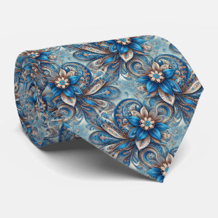 Aqua Teal Azure Blue Beige Paisley Art Pattern Neck Tie