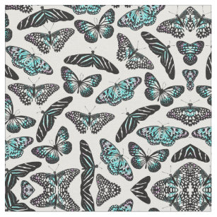 Aqua Teal Black Butterflies Watercolor Pattern Fabric