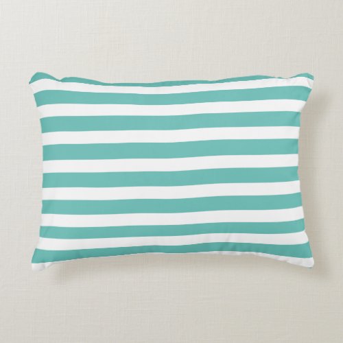 Aqua Teal Blue and White Striped Nautical Coastal  Accent Pillow