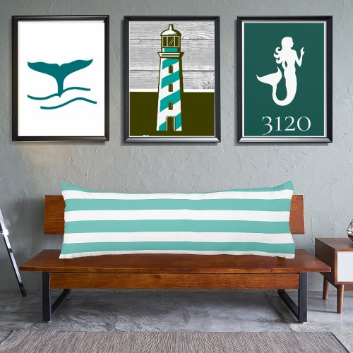 Aqua Teal Blue and White Striped Nautical Coastal  Body Pillow