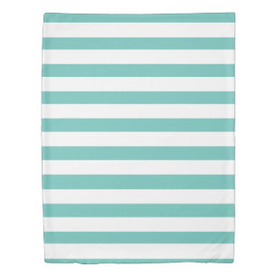 Aqua Teal Blue and White Striped Nautical Coastal Duvet Cover
