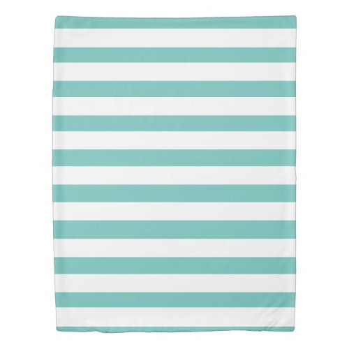 Aqua Teal Blue and White Striped Nautical Coastal  Duvet Cover