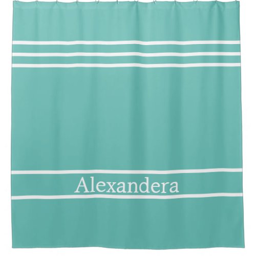 Aqua Teal Blue and White Striped Nautical Coastal  Shower Curtain