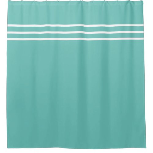Aqua Teal Blue and White Striped Nautical Coastal  Shower Curtain