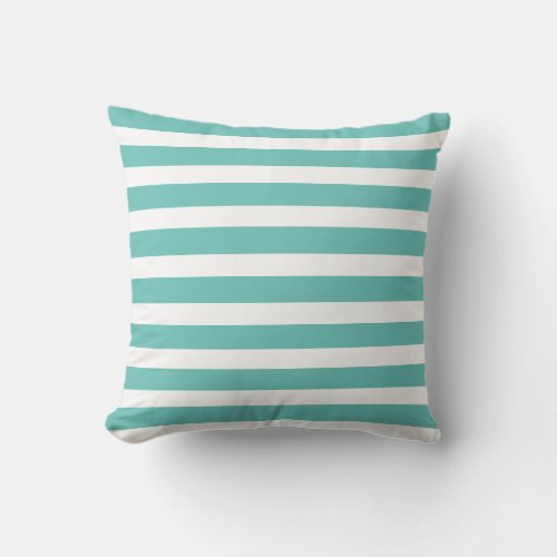 Aqua Teal Blue and White Striped Nautical Coastal Throw Pillow