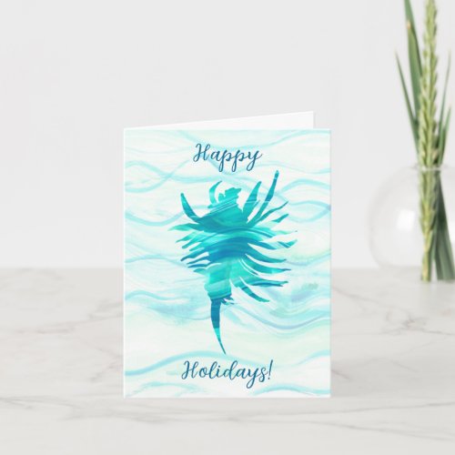 Aqua_teal blue conch wave_silhouette watercolor card