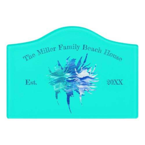 Aqua_teal blue conch wave_silhouette watercolor do door sign