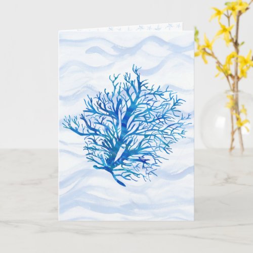 Aqua_teal blue coral silhouette watercolor card