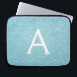 Aqua Teal Blue Glitter and Sparkle Monogram Laptop Sleeve<br><div class="desc">Aqua Teal Blue Faux Glitter and Sparkle Elegant Monogram Case. This case can be customized to include your initial and first name.</div>