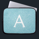 Aqua Teal Blue Glitter and Sparkle Monogram Laptop Sleeve<br><div class="desc">Aqua Teal Blue Faux Glitter and Sparkle Elegant Monogram Case. This case can be customized to include your initial and first name.</div>