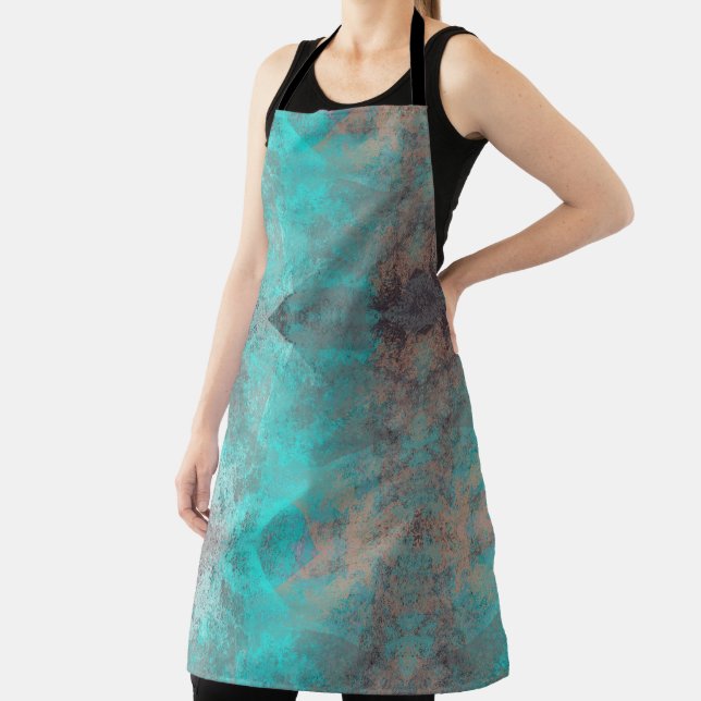 Aqua Teal Blue Gray Abstract Art Apron (Insitu)