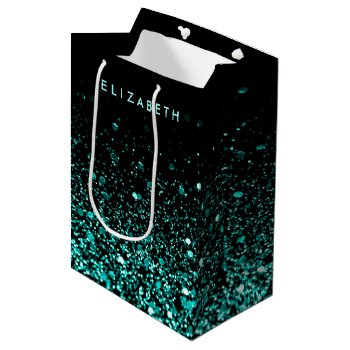 Aqua Teal Blue Green Glitter Black Medium Gift Bag by girlygirlgraphics at Zazzle