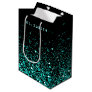 Aqua Teal Blue Green Glitter Black Medium Gift Bag