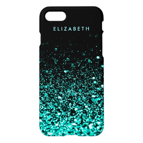 Aqua Teal Blue Green Glitter Elegant Black iPhone 87 Case