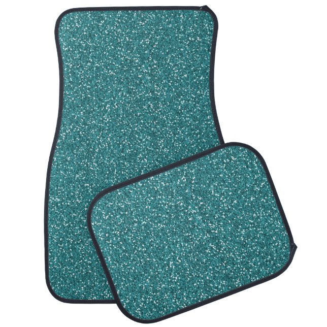 Aqua Teal Blue Green Sparkle Glitter Custom Floor Car Mat (Set)