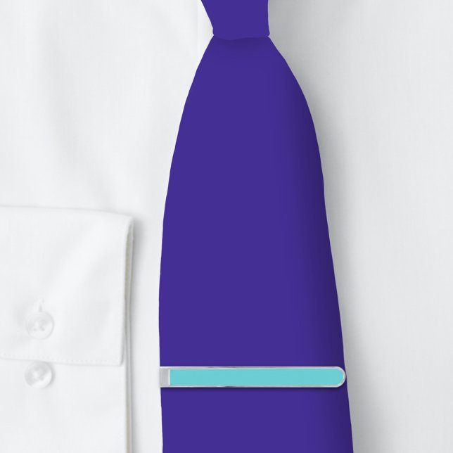 Aqua Teal Blue Green Turquoise Solid  Silver Finis Finish Tie Bar (Creator Uploaded)