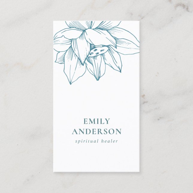 AQUA TEAL BLUE LOTUS SIMPLE REIKI SPIRITUAL HEALER BUSINESS CARD (Front)