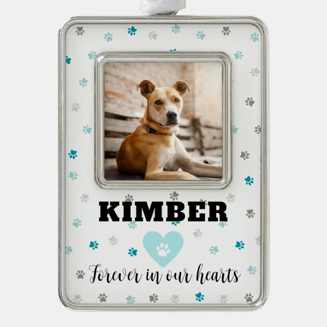 Aqua Teal Blue Personalized Pet Memorial Ornament (Front)