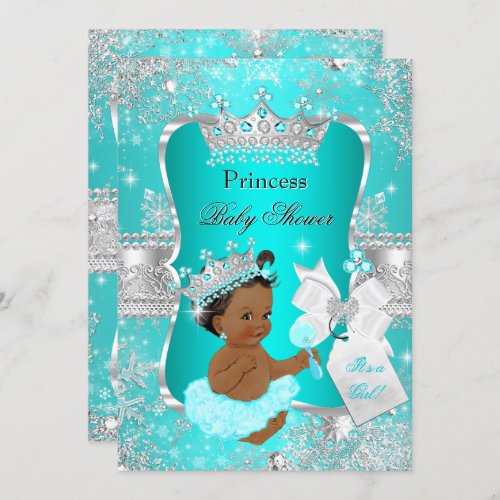 Aqua Teal Blue Princess Baby Shower Ethnic Invitation