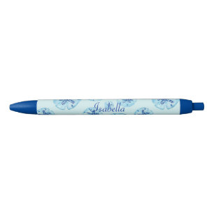 Aqua-teal blue sand dollar-custom monogram-name pen