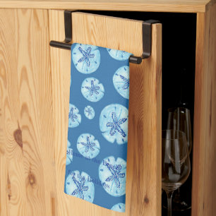 Aqua-teal blue sand dollar watercolor-custom kitchen towel