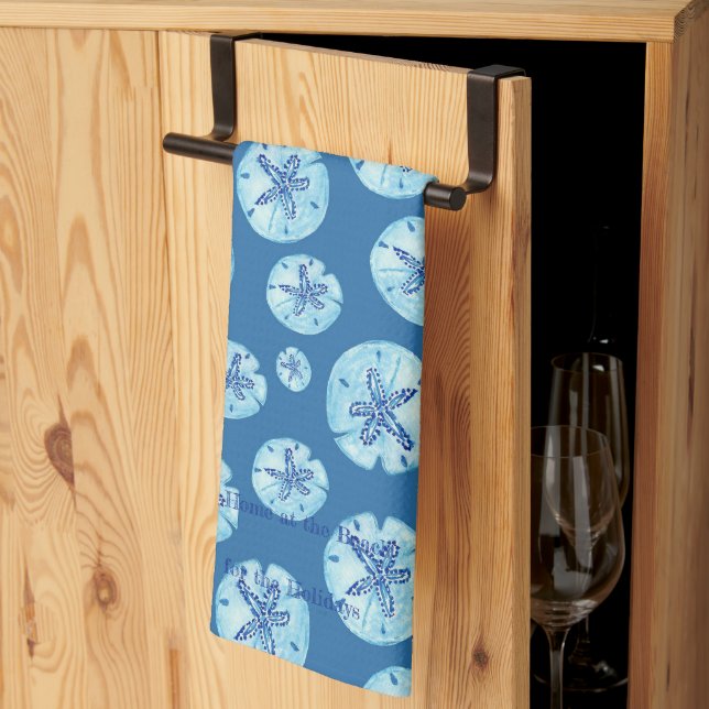 Aqua-teal blue sand dollar watercolor-custom kitchen towel (Thirds Fold)