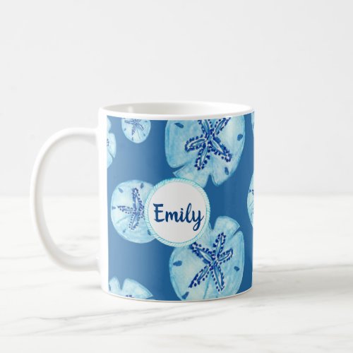 Aqua_teal blue sand dollar watercolor_custom name  coffee mug