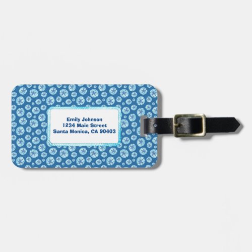 Aqua_teal blue sand dollar watercolor_custom name  luggage tag