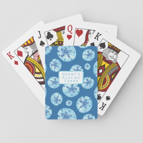 Aqua_teal blue sand dollar watercolor_custom  playing cards