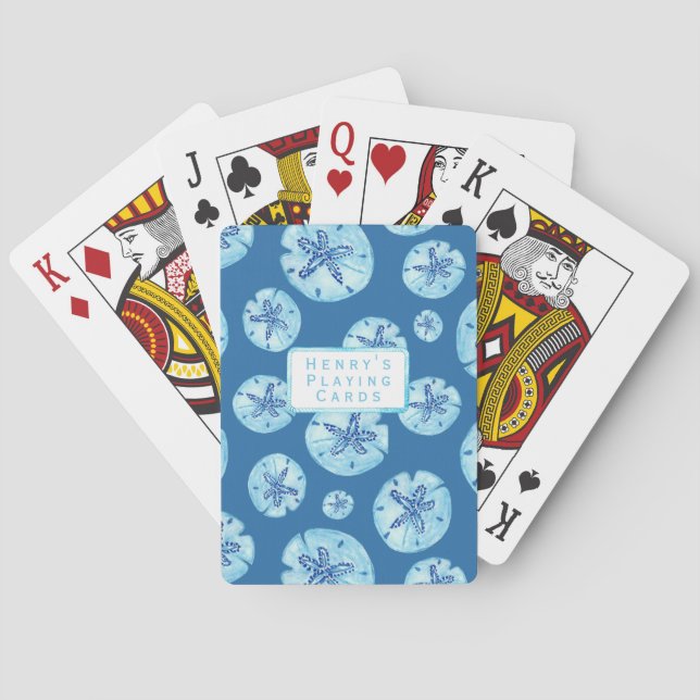 Aqua-teal blue sand dollar watercolor-custom  poker cards (Back)