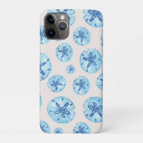 Aqua_teal_blue sand dollar watercolor pattern iPhone 11 pro case