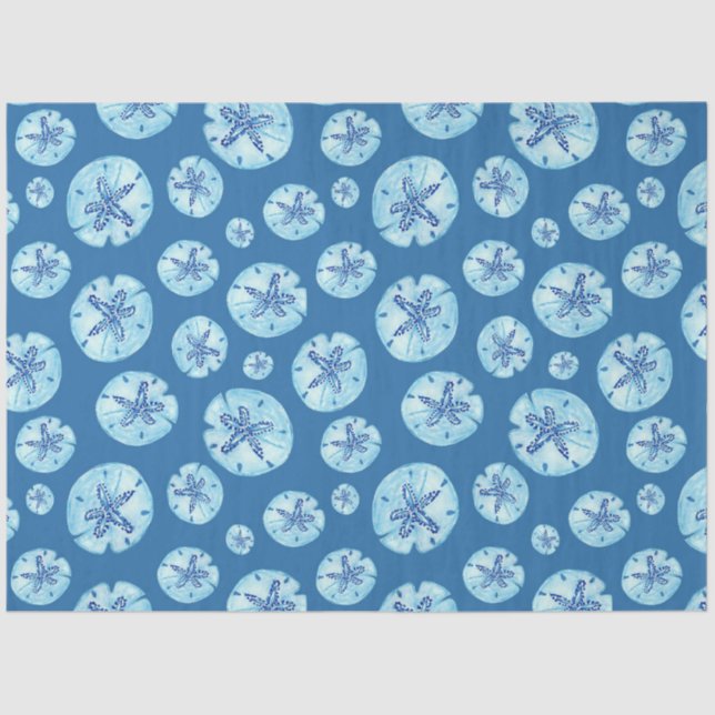 Aqua-teal blue sand dollar watercolor  tissue paper (Front)
