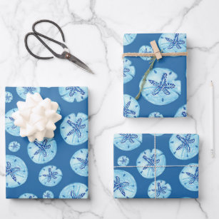 Aqua-teal blue sand dollar watercolor  wrapping paper sheets