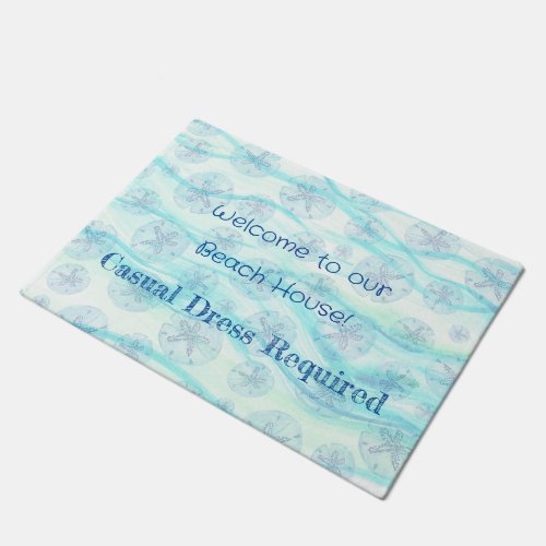 Aqua_teal blue sand dollar wave watercolor_custom doormat