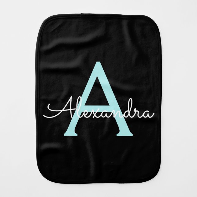 Aqua Teal Blue Script Girly Monogram Name Baby Burp Cloth (Front)