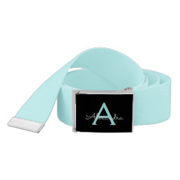 Aqua Teal Blue Script Girly Monogram Name Belt