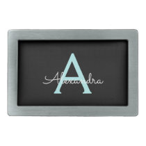 Aqua Teal Blue Script Girly Monogram Name Belt Buckle