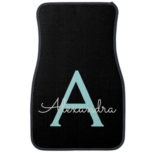 Aqua Teal Blue Script Girly Monogram Name Car Floor Mat