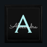 Aqua Teal Blue Script Girly Monogram Name Gift Box<br><div class="desc">Black and Aqua Blue Teal Simple script Monogram Name Jewelry Keepsake Box. This makes the perfect graduation,  birthday,  wedding,  bridal shower,  anniversary,  baby shower or bachelorette party gift for someone that loves glam luxury and chic styles.</div>
