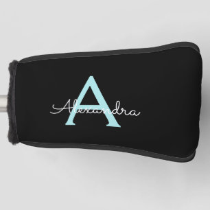 Aqua Teal Blue Script Girly Monogram Name Golf Head Cover