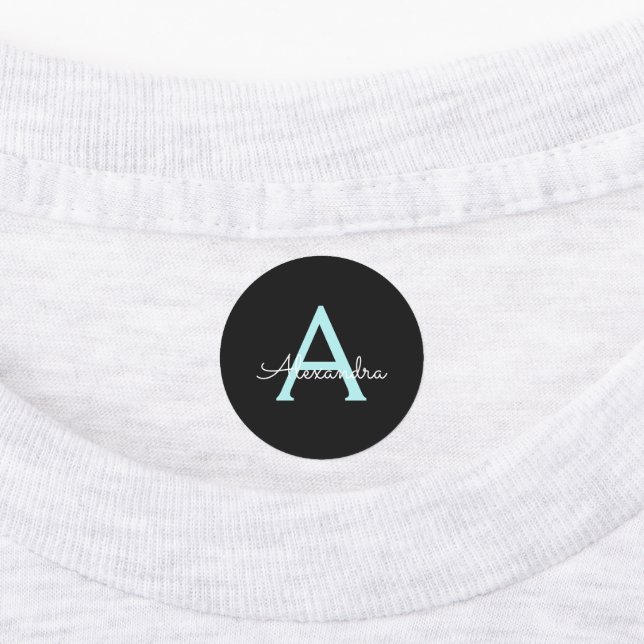 Aqua Teal Blue Script Girly Monogram Name Labels (Affixed)