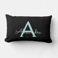 Aqua Teal Blue Script Girly Monogram Name