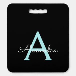 Aqua Teal Blue Script Girly Monogram Name Seat Cushion