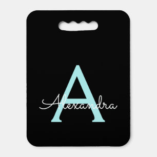 Aqua Teal Blue Script Girly Monogram Name Seat Cushion