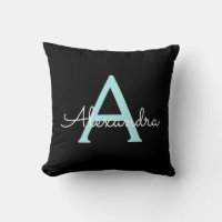 Aqua Teal Blue Script Girly Monogram Name